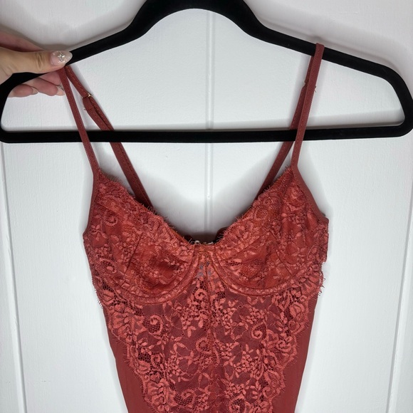 Princess Polly Lace Corset Bodysuit Burnt Orange Size 4 - Picture 3 of 6
